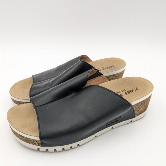 Josef Seibel Quinn 01 Wedge Sandals Women's Black size US7-7.5 EU38 - Picture 1 of 10
